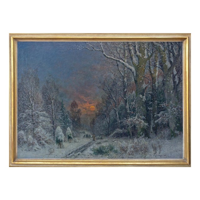 A. Gustav Schweitzer, Winter Night Landscape, Oil on Canvas For Sale