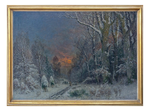 A. Gustav Schweitzer, Winter Night Landscape, Oil on Canvas