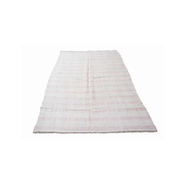 Mid-Century Modern Pink White Vintage Hemp Kilim Rug - 5`10" X 11`2" For Sale - Image 3 of 6