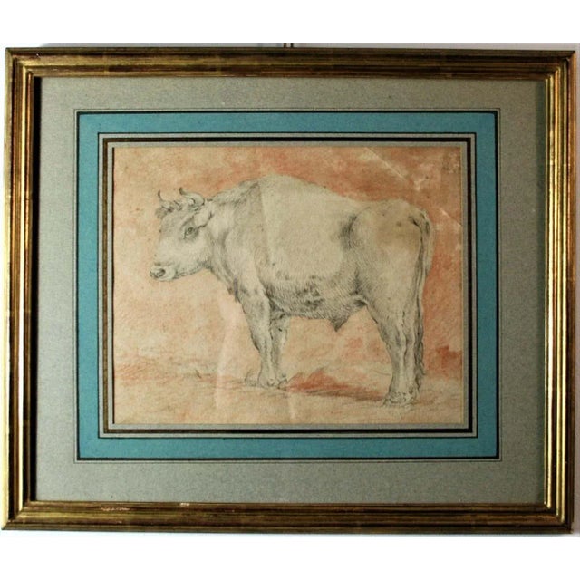 Circle of Paulus Potter, Bull, 1650, Drypoint and Red Chalk For Sale - Image 4 of 5