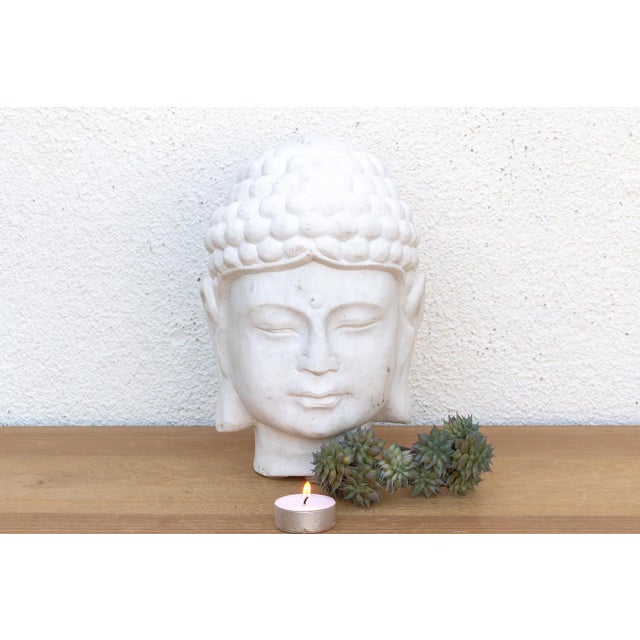 Serene Ascetic, Large Finely Carved Marble Buddha For Sale - Image 11 of 11