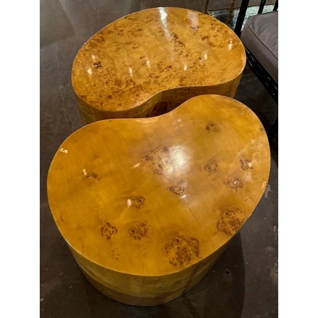 Modern Kidney Shaped Burlwood Milo Baughman Style Tables For Sale - Image 4 of 5