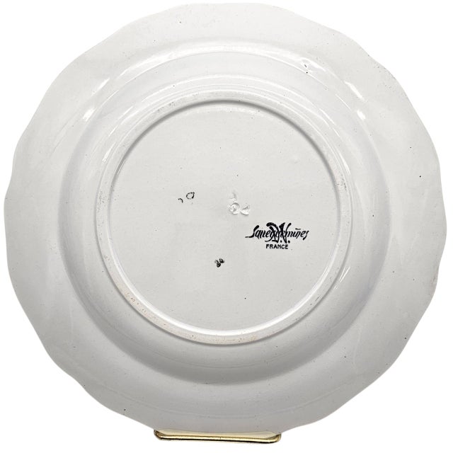 White Sarreguemines Rouen DV France 9.75” Faience Dinner Plates, Set of Two For Sale - Image 8 of 9