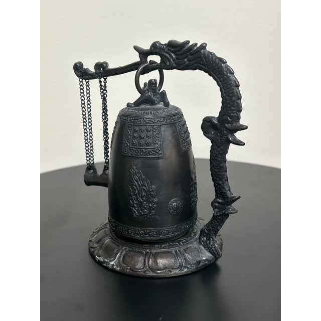 Vintage Japanese Cast Iron Dragon Temple Bell For Sale - Image 16 of 17