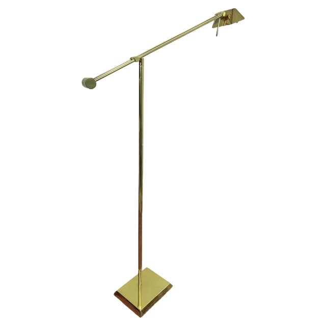 Brass Counter Balance Floor Reading Lamp from Hilleband, 1970s For Sale