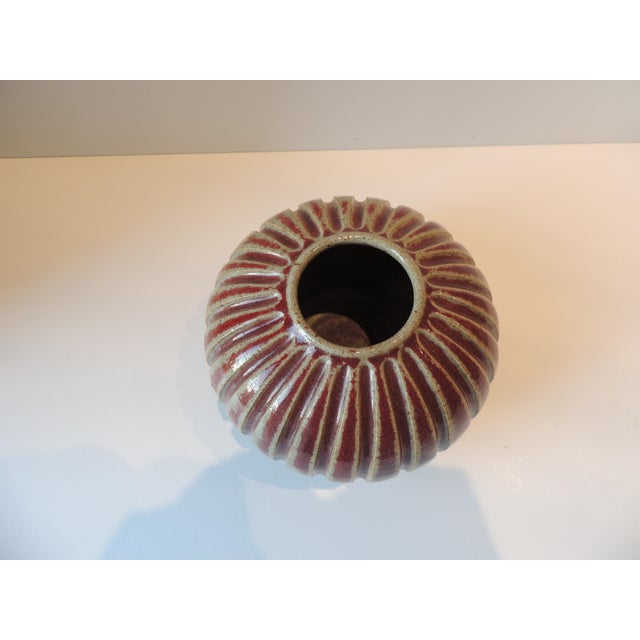 Mid-Century Modern Fired Glazed Red & Green Ribbed Mid-Century Modern Vase For Sale - Image 3 of 6