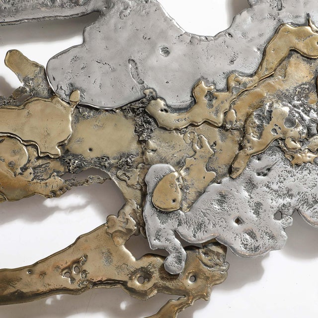 Mid-Century Brass & Aluminum Splash Molten Wall Sculpture Signed Silas Seandel For Sale - Image 13 of 15