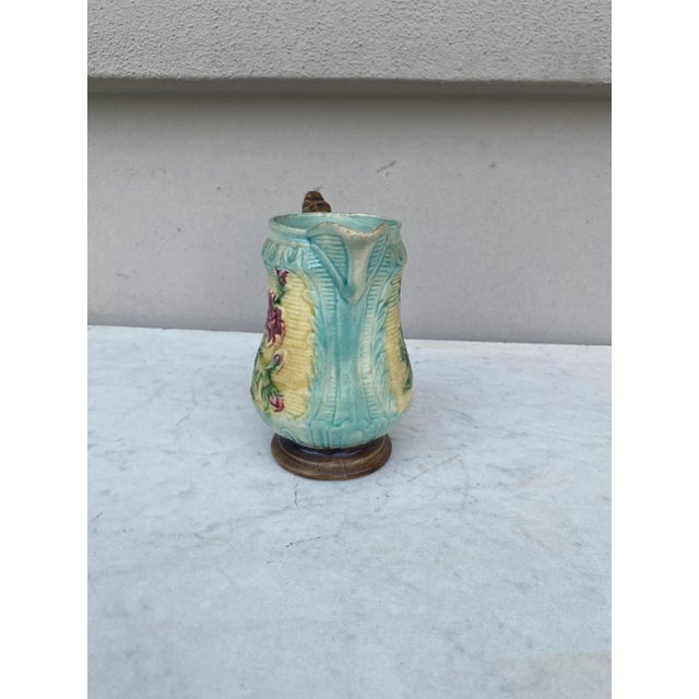 French Country Small French Majolica Rose Pitcher Creamer Circa 1900 For Sale - Image 3 of 7
