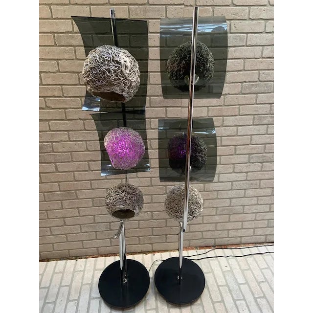 Silver MCM Space Age Atomic Metal Spaghetti Shade Lamp - Pair For Sale - Image 8 of 12