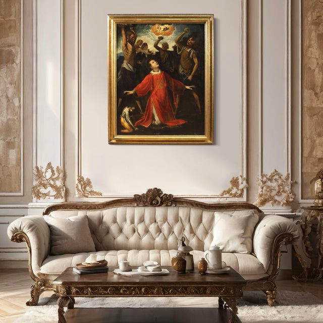 Rare Italian religious painting from the first half of the 17th century. Oil on panel artwork depicting the martyrdom of...