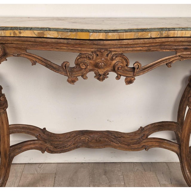 Baroque 18th Century Italian Walnut Rococo Console With Marble Top For Sale - Image 3 of 18