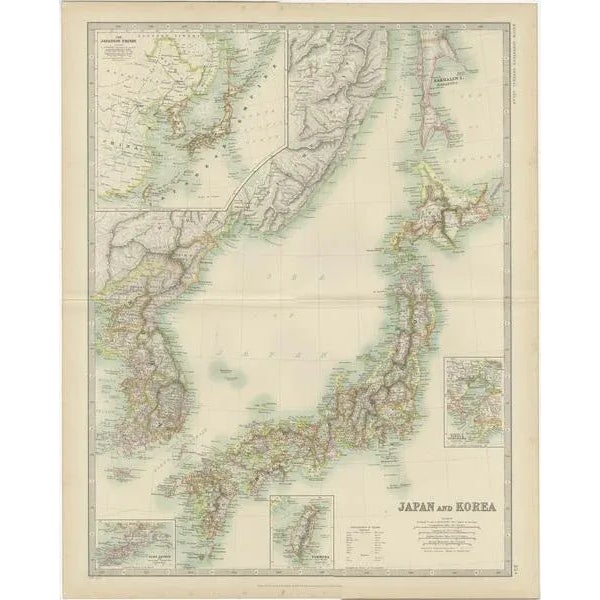 Antique Map of Japan and Korea by Johnston, 1909 For Sale - Image 3 of 6