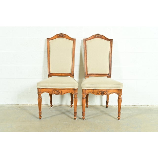 Baker Furniture Style French Regency Louis XVI Carved Walnut Side Chairs or Dining Chairs, Pair For Sale - Image 13 of 13