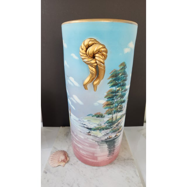 Vintage Hand-Painted Ceramic Umbrella Stand / Floor Vase For Sale - Image 9 of 18