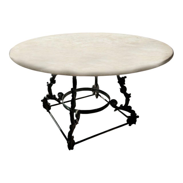 19c French Antique Pastry Table With Faux Bois Iron Base & Marble For Sale