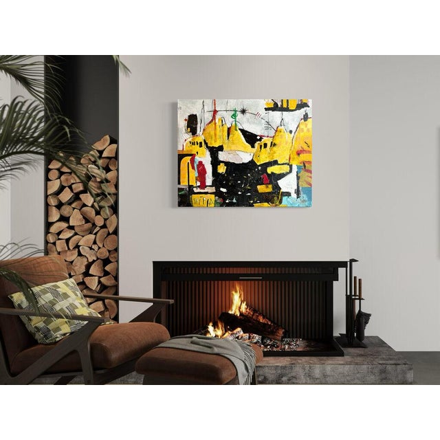 Yellow Christiane Corcelle "Safran" Mixed Media on Canvas, Abstract Landscape in Saffron Yellow and Black, 2024 For Sale - Image 8 of 10