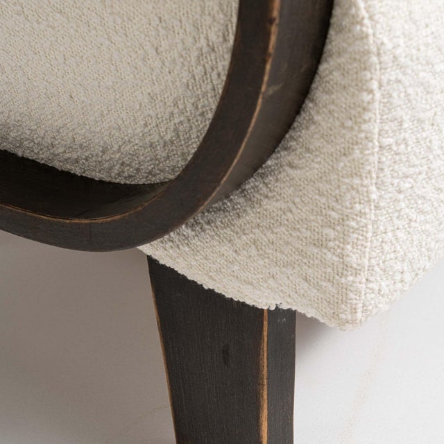20th Century Czech Republic Warm Ivory Boucle Bentwood-Arm Lounge Chair For Sale - Image 11 of 11
