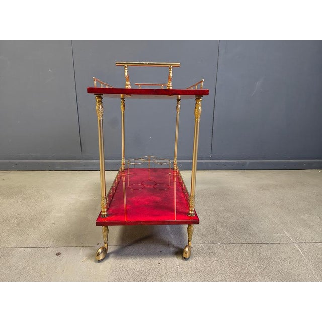 Italian Lacquered Goatskin Serving Bar Cart from Aldo Tura, 1960s For Sale - Image 3 of 18