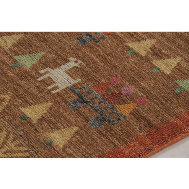 Folk Art Rug & Kilim’s Swedish Inspired Folk Art Rug, Brown With Figural Geometric Motifs For Sale - Image 3 of 9