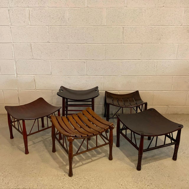 Brown Early 20th Century Egyptian Revival Light Slat Oak Thebes Stool For Sale - Image 8 of 9