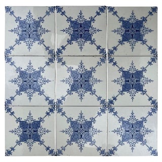 Art Deco White and Blue Glazed Tiles by Le Glaive, 1920 For Sale