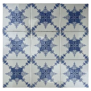 Art Deco White and Blue Glazed Tiles by Le Glaive, 1920