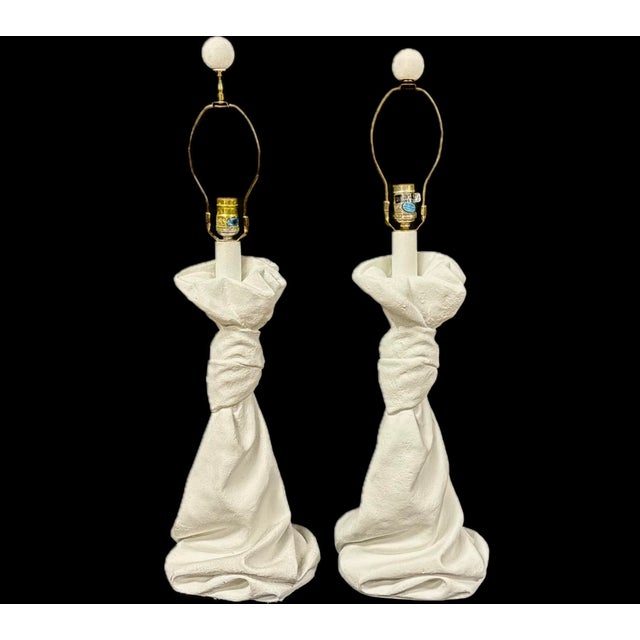 Pair of Draped Plaster Lamps, Style of John Dickinson For Sale - Image 11 of 11
