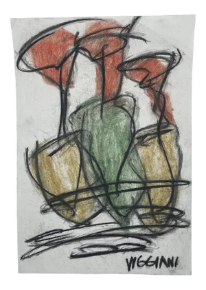 Late 20th Century Charcoal Abstract Drawing Signed Viggiani