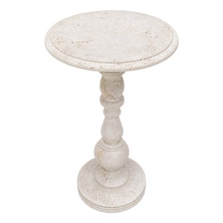 Handcrafted Travertine Pedestal Side Table, 15" Round X 24"h | Stone Drink & Accent Table For Sale