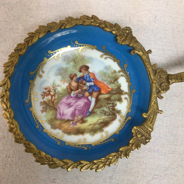 Metal Vintage Sevres France Gold Gilt Brass and Porcelain Handled Dresser Tray For Sale - Image 7 of 12
