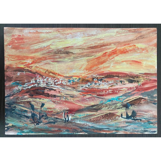 Red Zvi Adler, Hungarian Israeli Large Landscape Painting of Judean Hills, Jerusalem, Israel For Sale - Image 8 of 8
