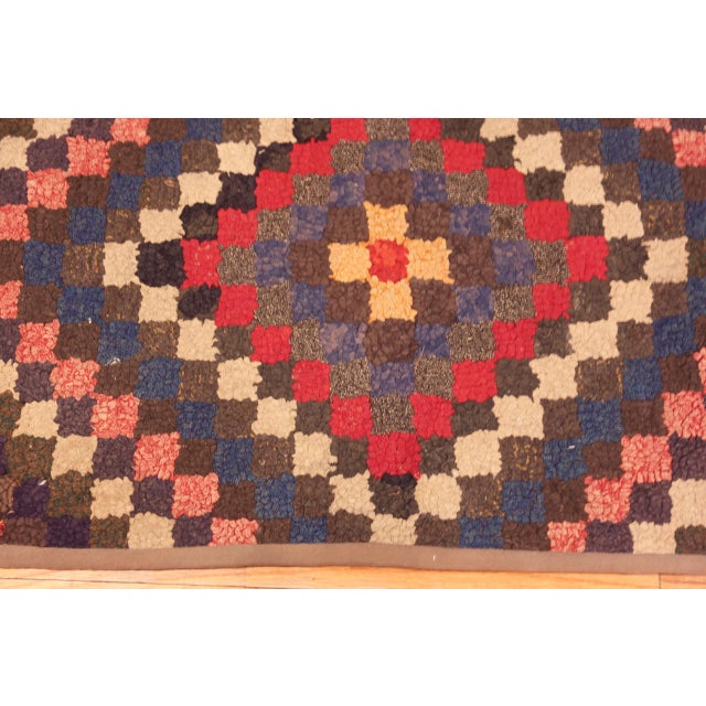 Nazmiyal Collection Bold Geometric Pattern Antique American Hooked Rug For Sale - Image 4 of 6