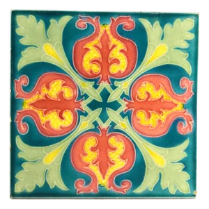 1901-02 English Art Nouveau Ceramic Majolica Glazed Tile Floral, Lilies