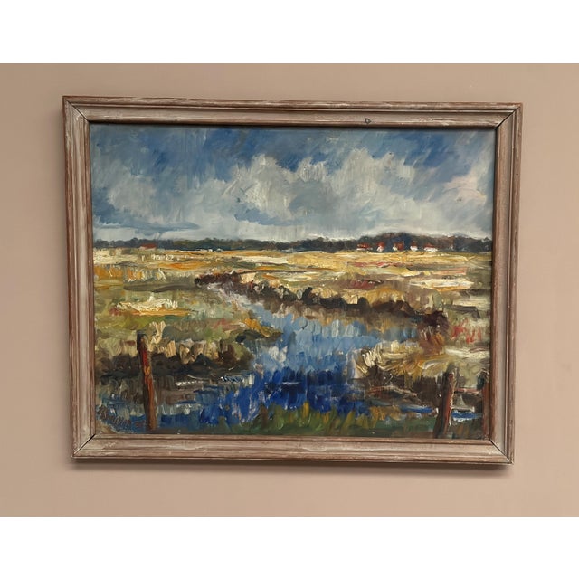 Niels Mandrup Bruun, Marshland from Ribe, 1937, Oil Painting on Canvas, Framed For Sale - Image 15 of 18