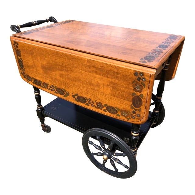 Ethan Allen Hitchcock Style Stenciled Black Maple TeaBar Drop Leaf