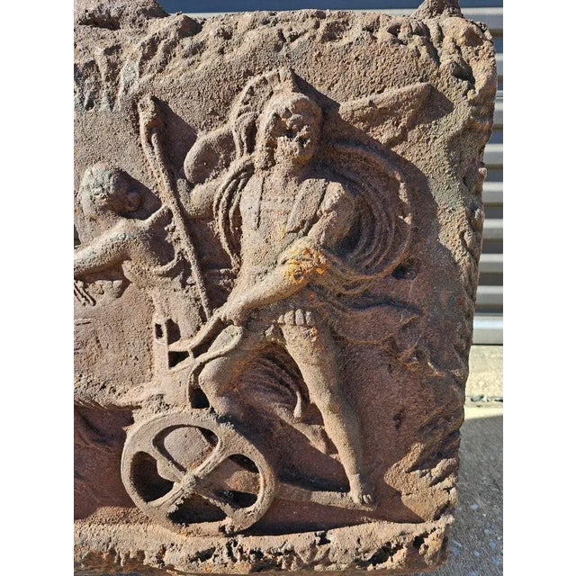 Large Antique Cast Iron Fireplace Fireback Architectural Relief Panel For Sale - Image 4 of 10