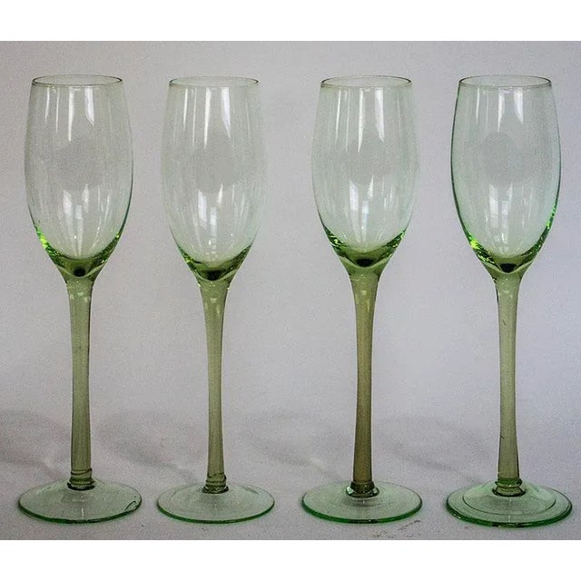 1960s 1960s Mid-Century Modern Tiffin Green Champagne Glasses - Set of 4 For Sale - Image 5 of 5