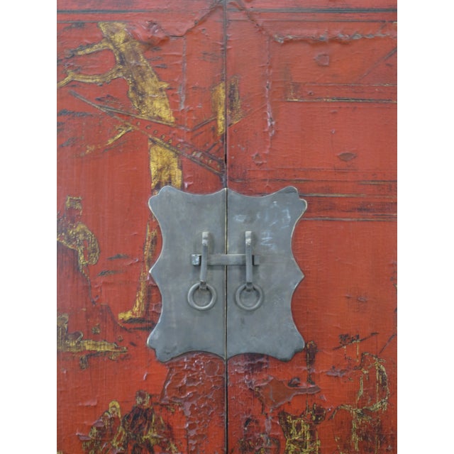 Late 19th Century Red Antique Chinese Chinoiserie Style Cabinet For Sale In Greensboro - Image 6 of 13