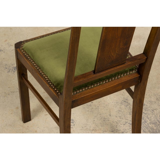 1930s French Art Deco Maple Dining Chairs W/ Olive Green Velvet - Set of 6 For Sale - Image 17 of 18