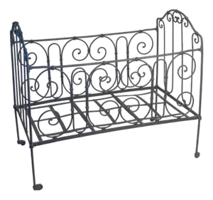 Antique Gray Wrought Iron Children's Bed, 1890s