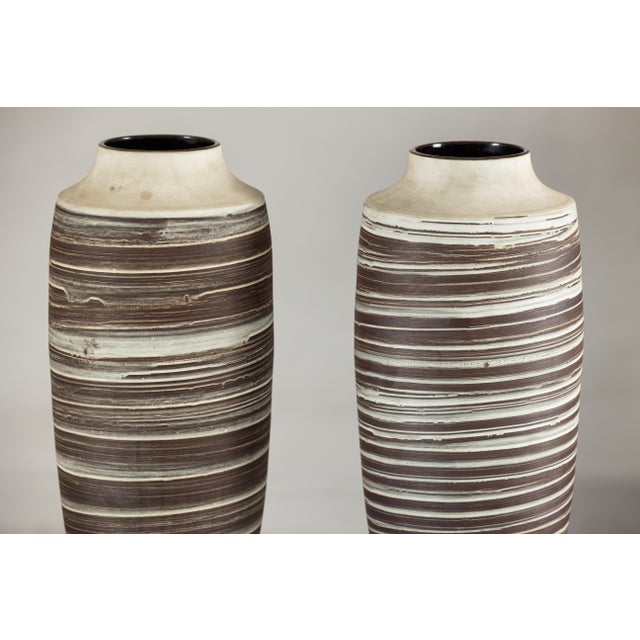 Late 20th Century Late 20th Century Artisan Tall Ceramic Vase with Horizontal Striated Glaze, Sold Individually For Sale - Image 5 of 18