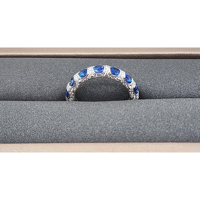 Early 21st Century 3.68 Ct Sapphire & Diamond Eternity Band Size 6.5 For Sale - Image 5 of 9