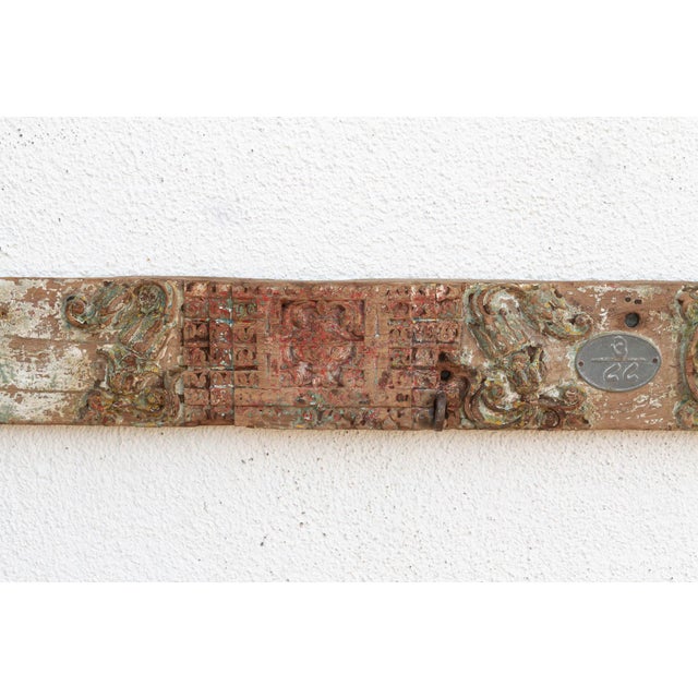 Wood Antique Indo-French Painted Carved Lintel For Sale - Image 7 of 9
