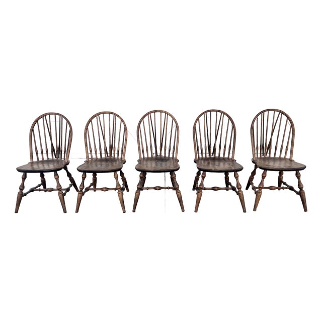 Vintage Habersham Braced Bow-Back Windsor Dining Chairs - Set of 5 For Sale