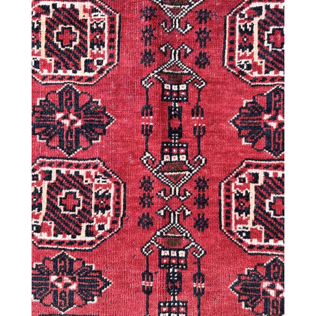 Afghan Turkmen Tekke Bokhara Hand-Knotted Wool Rug, Red Gul, 9'2" X 6'6" For Sale - Image 11 of 13