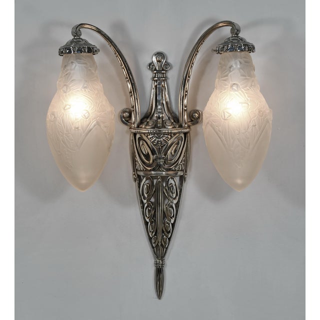 1920s Large French Art Deco Wall Sconces by Delatte 1920s France - A Pair For Sale - Image 5 of 12