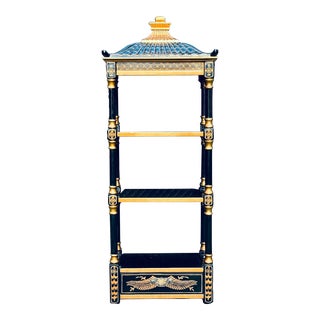 Chinoiserie Pagoda Shaped Wall Etagere With Drawer For Sale