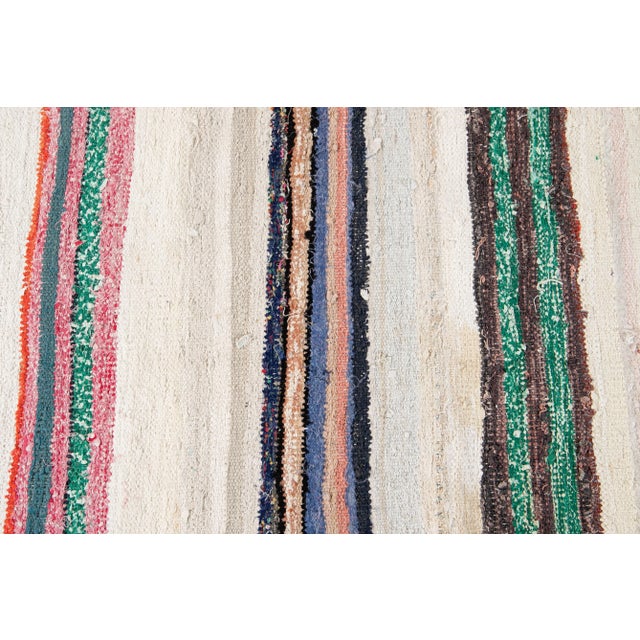 Vintage Kilim Wool Handmade Ivory Stripes Wool Runner For Sale - Image 12 of 13