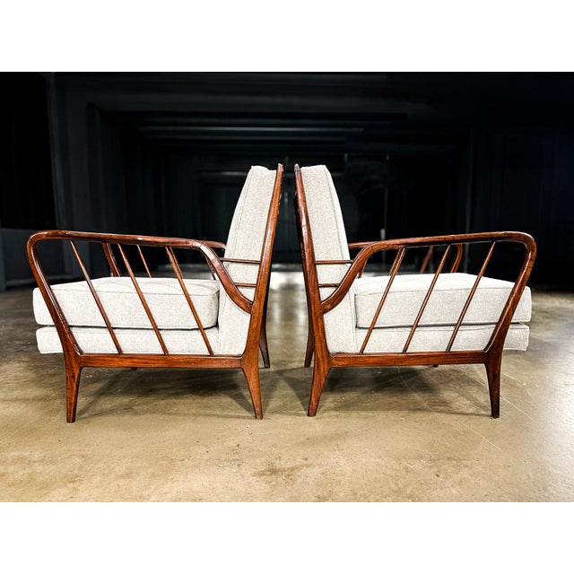 Mid-Century Brazilian Armchairs by Rino Levi, Hardwood & Boucle, 1960s For Sale In New York - Image 6 of 16