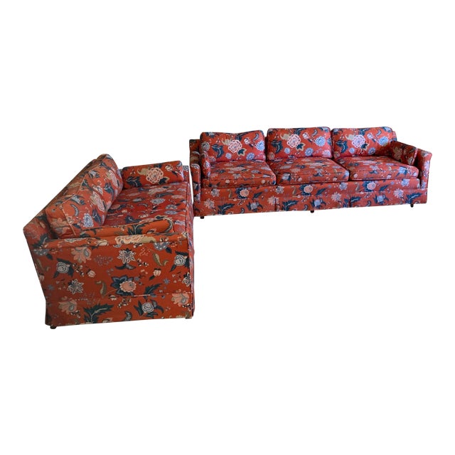 1970s Vintage Floral-Patterned Sofa and Loveseat For Sale